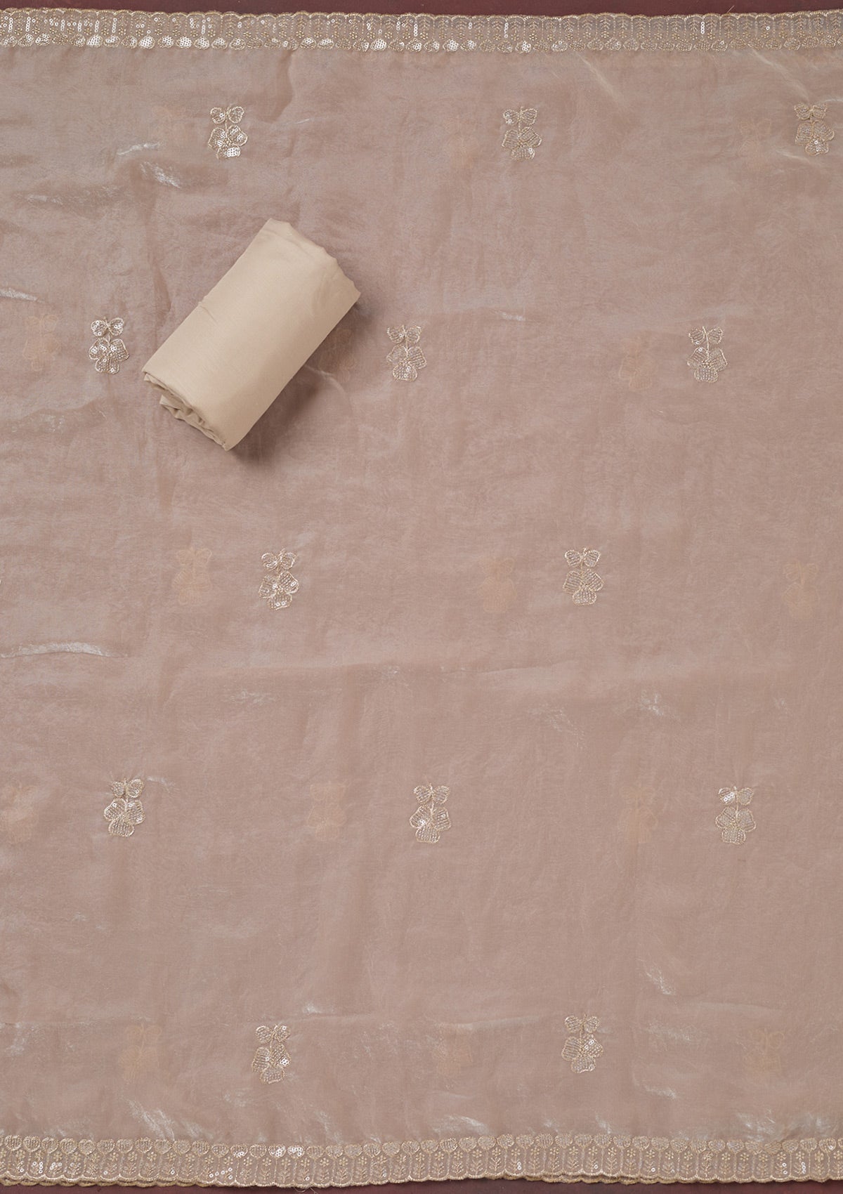 Beige Sequins Semi Crepe Unstitched Salwar Suit