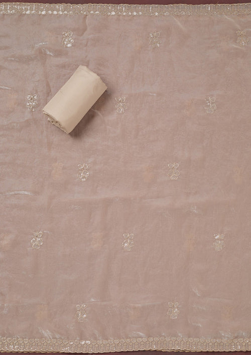Beige Sequins Semi Crepe Unstitched Salwar Suit