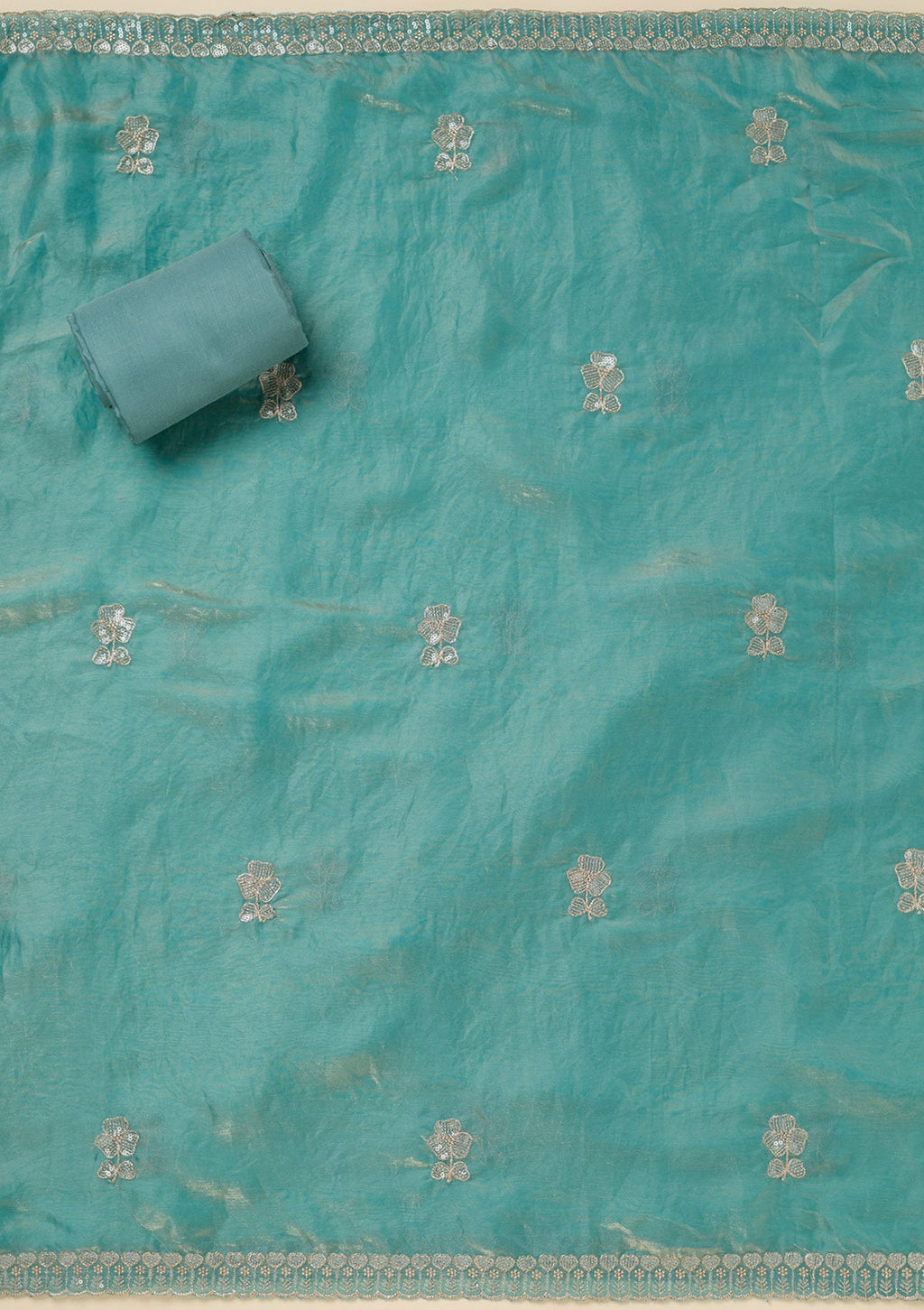 Blue Sequins Semi Crepe Unstitched Salwar Suit