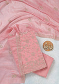 Pink Sequins Semi Crepe Unstitched Salwar Suit