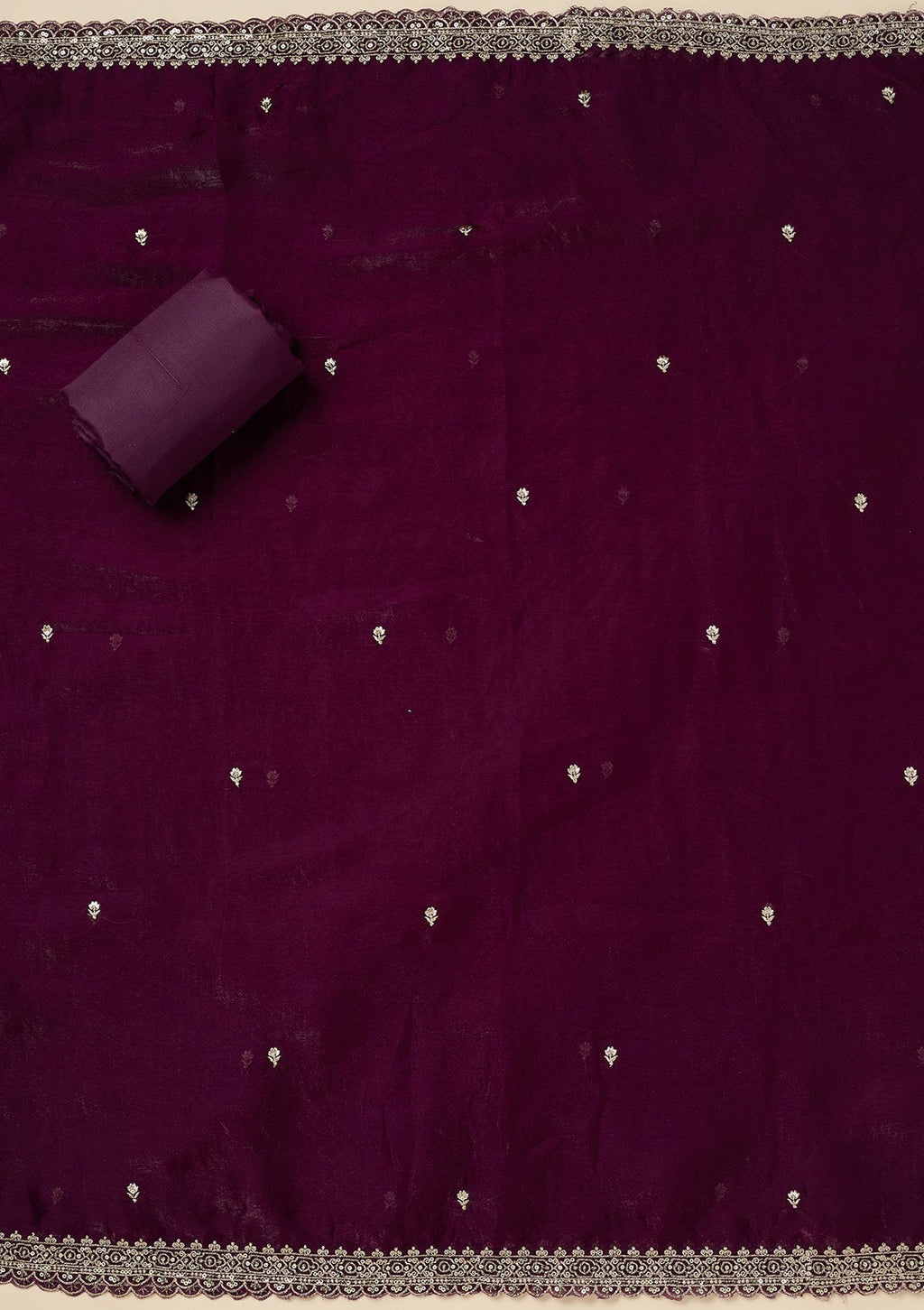 Purple Zardozi (Gold) Semi Crepe Unstitched Salwar Suit