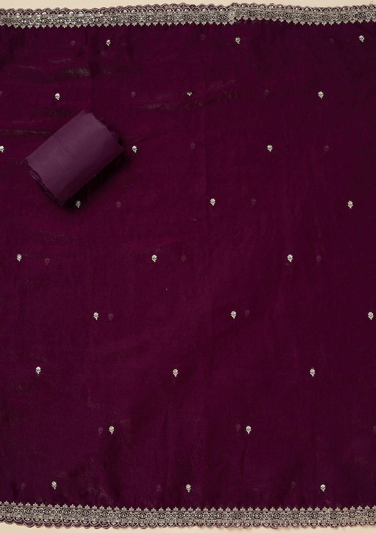 Purple Zardozi (Gold) Semi Crepe Unstitched Salwar Suit