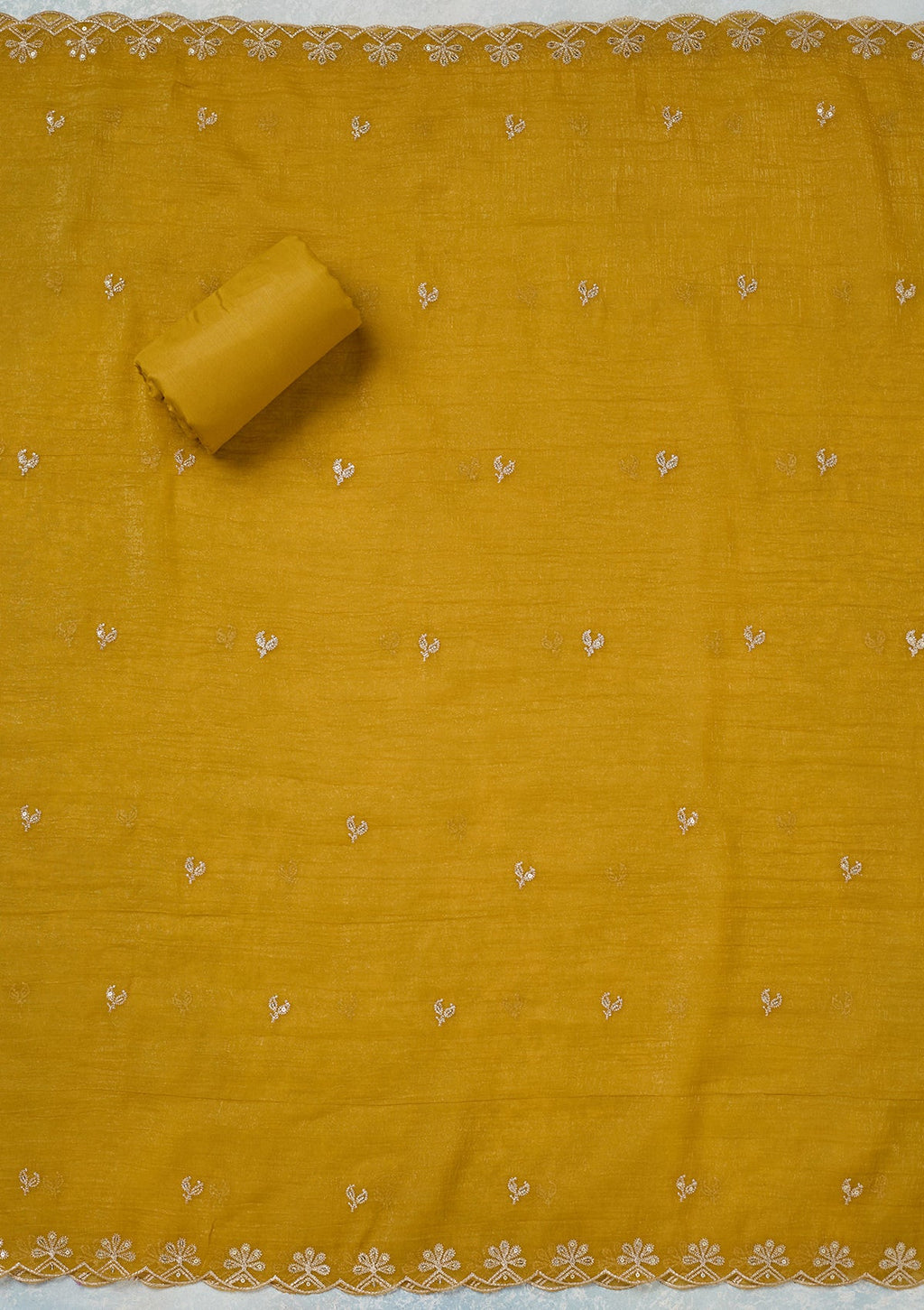 Yellow Zariwork (Gold) Semi Crepe Unstitched Salwar Suit