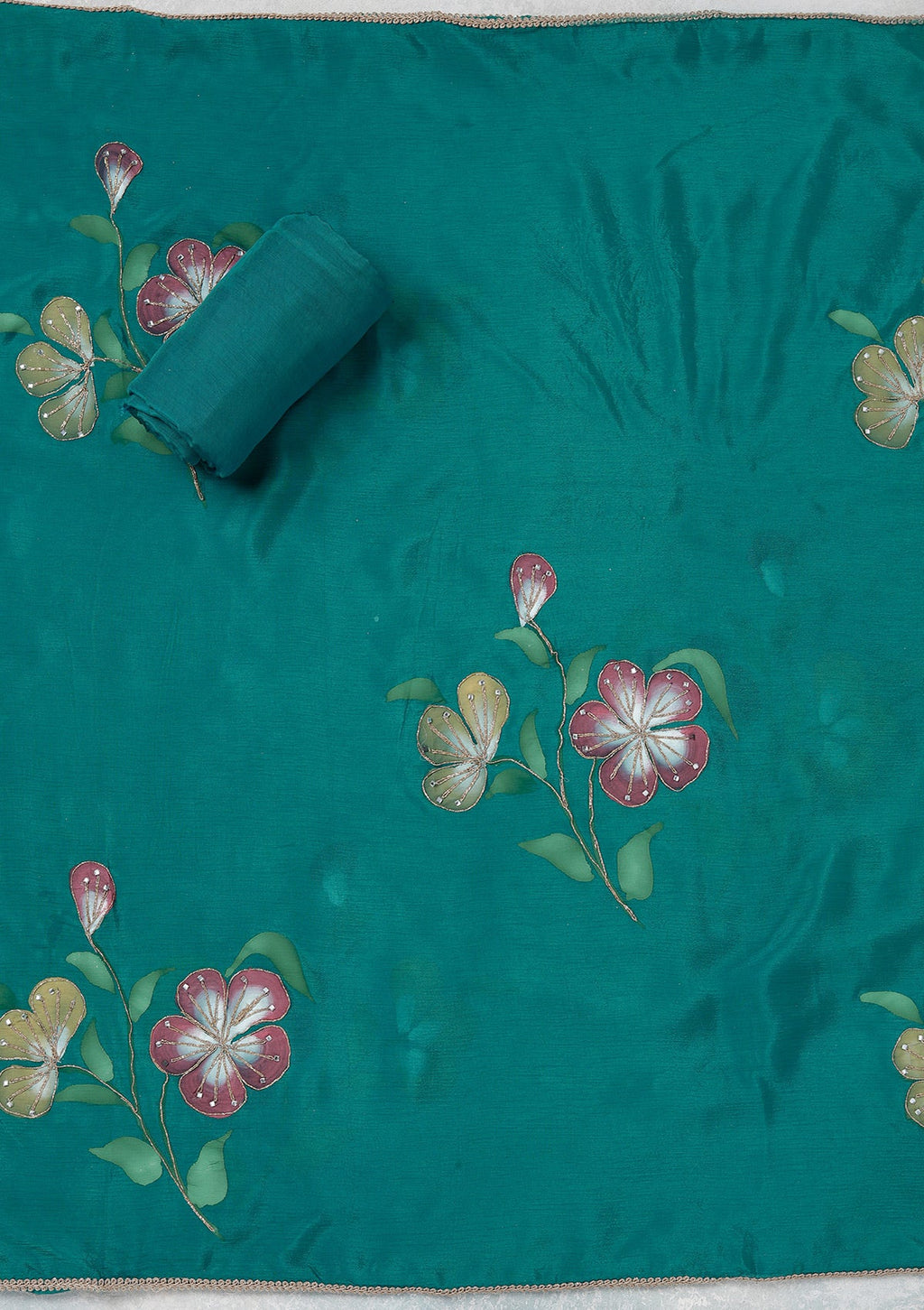 Turquoise Blue Zariwork (Gold) Brocade Unstitched Salwar Suit
