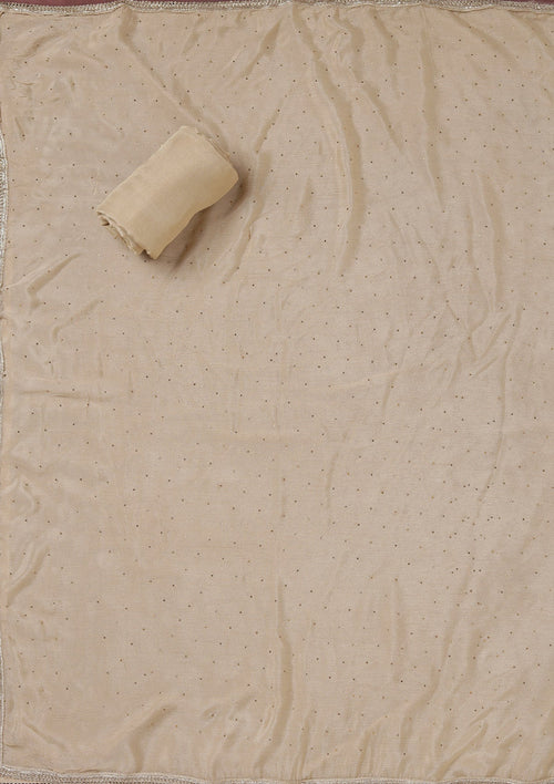 Beige Zariwork (Gold) Organza Unstitched Salwar Suit