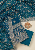 Peacock Blue Zariwork (Silver) Semi Crepe Unstitched Salwar Suit