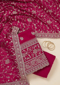 Rani Pink Zariwork (Silver) Semi Crepe Unstitched Salwar Suit