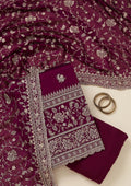 Wine Zariwork (Silver) Semi Crepe Unstitched Salwar Suit