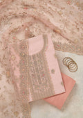 Peach Zariwork (Gold) Organza Unstitched Salwar Suit