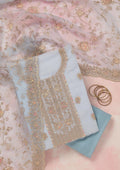 Sky Blue Zariwork (Gold) Organza Unstitched Salwar Suit