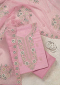 Baby Pink Zariwork (Silver) Organza Unstitched Salwar Suit