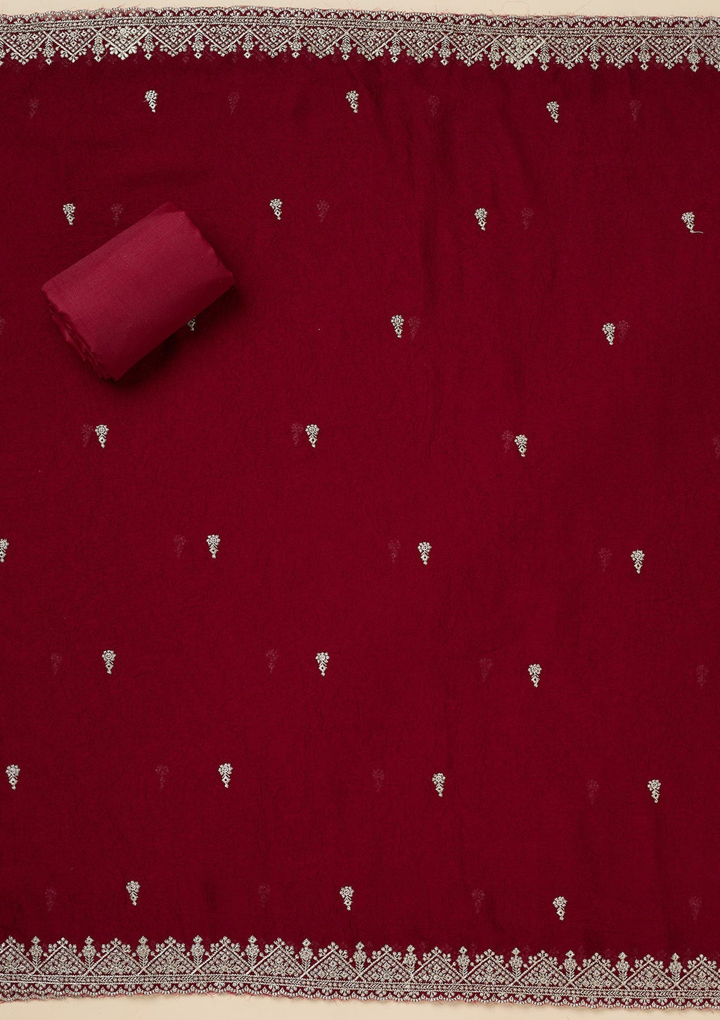 Maroon Zardozi (Gold) Soft Raw Silk Unstitched Salwar Suit