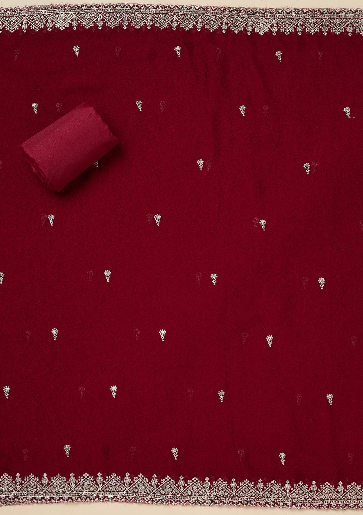 Maroon Zardozi (Gold) Soft Raw Silk Unstitched Salwar Suit