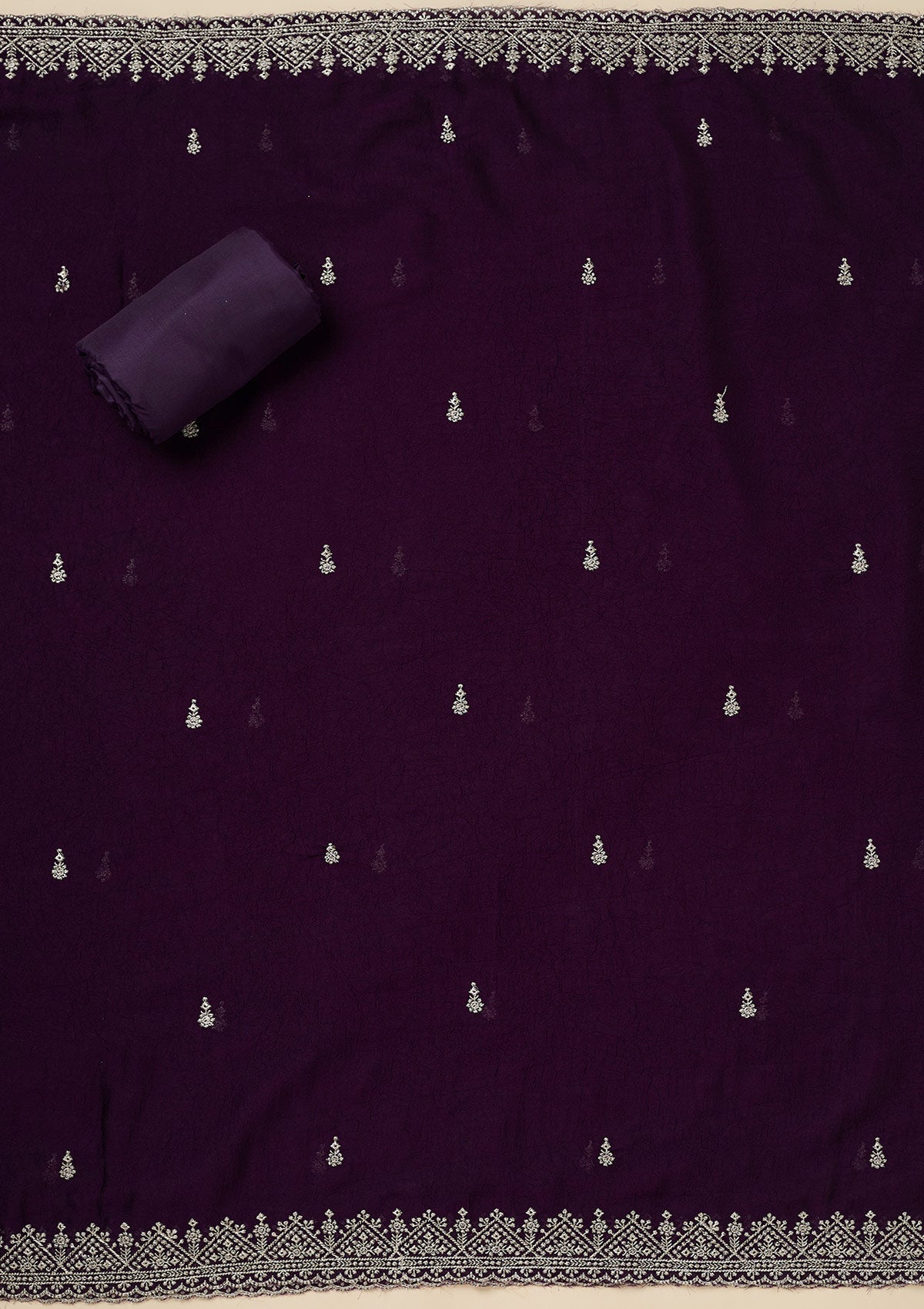 Purple Zardozi (Gold) Soft Raw Silk Unstitched Salwar Suit