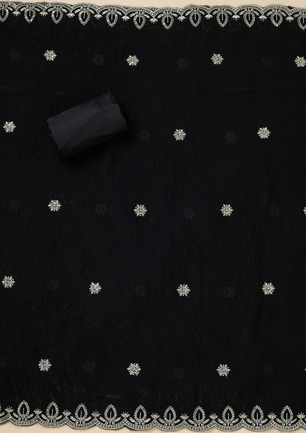 Black Cutdana Soft Raw Silk Unstitched Salwar Suit