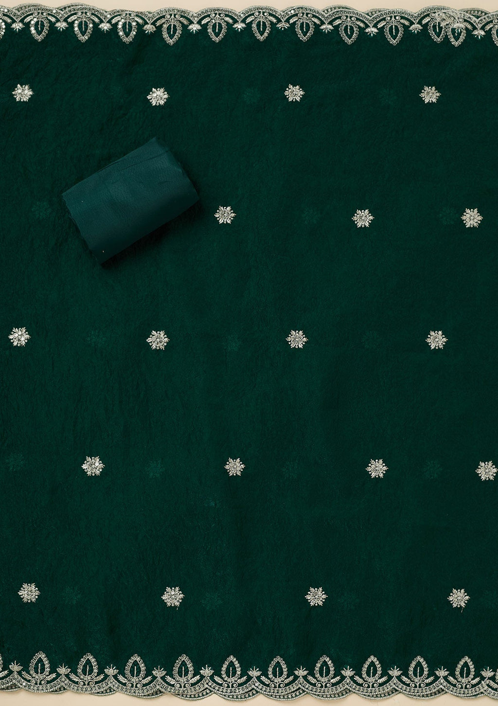 Bottle Green Cutdana Soft Raw Silk Unstitched Salwar Suit