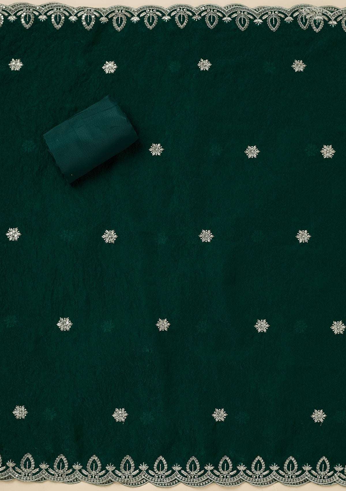 Bottle Green Cutdana Soft Raw Silk Unstitched Salwar Suit