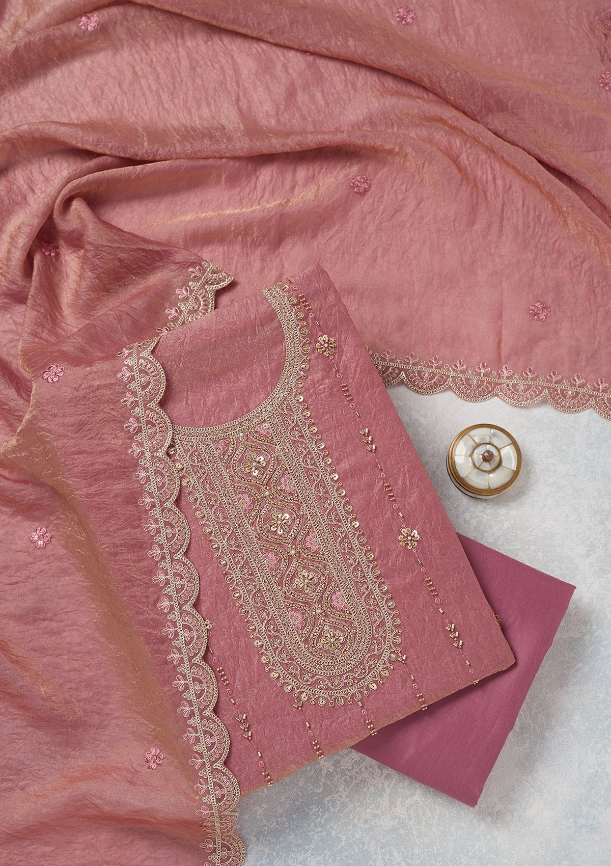 Onion Pink Cutdana Tissue Unstitched Salwar Suit