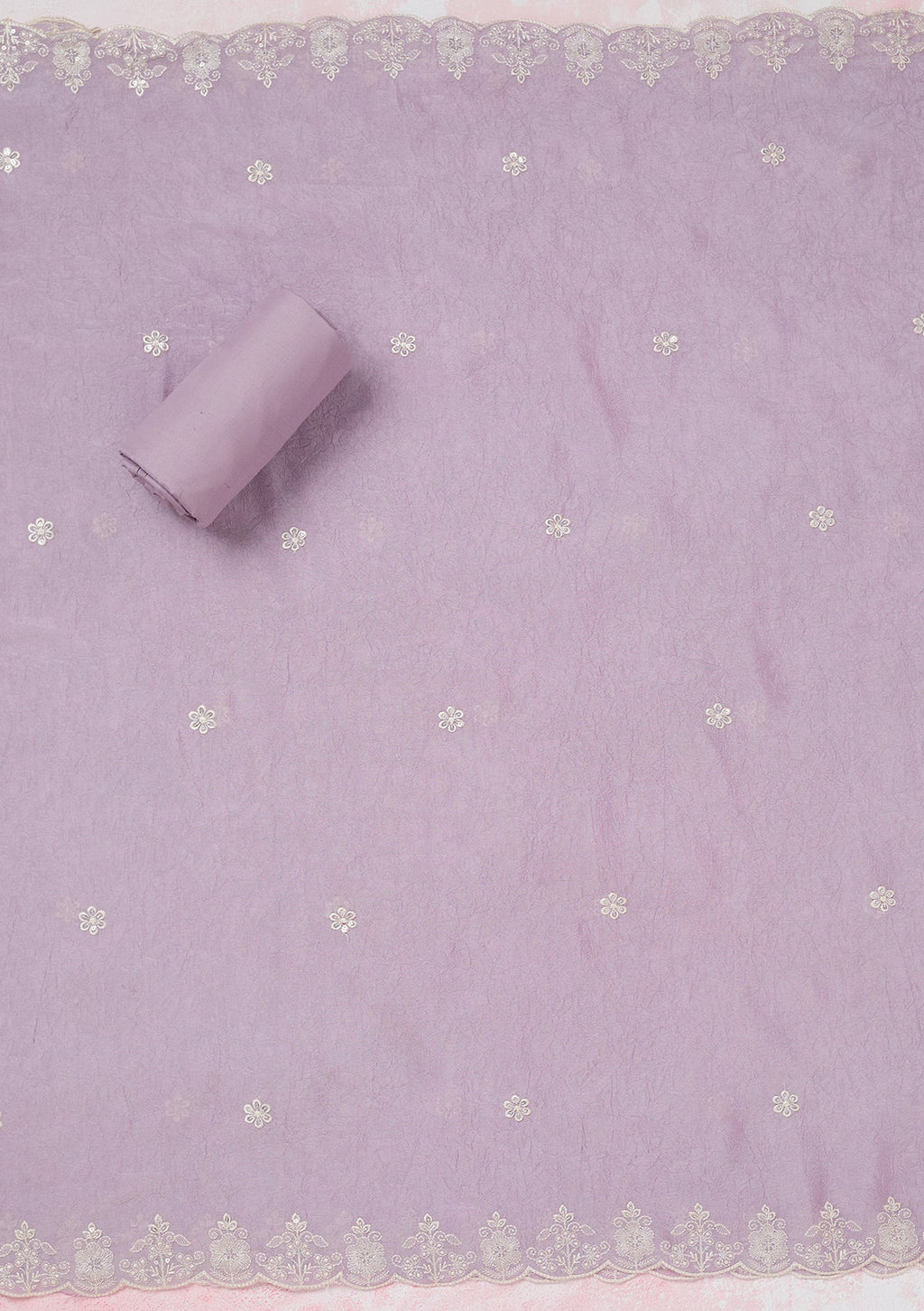 Lavender Pearlwork Soft Raw Silk Unstitched Salwar Suit