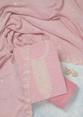 Pink Pearlwork Soft Raw Silk Unstitched Salwar Suit