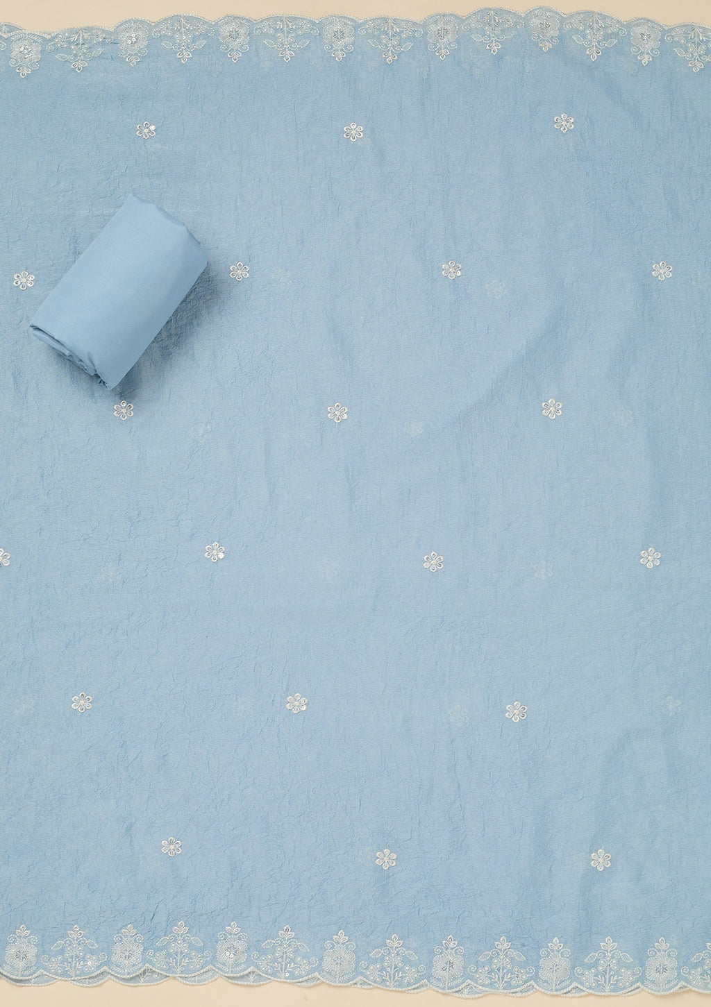 Sky Blue Pearlwork Soft Raw Silk Unstitched Salwar Suit