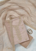 Light Brown Zariwork (Gold) Chiffon Unstitched Salwar Suit