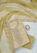 Pista Green Zariwork (Gold) Chinon Unstitched Salwar Suit