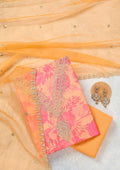 Orange Zariwork (Gold) Organza Unstitched Salwar Suit