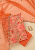 Peach Zariwork (Gold) Organza Unstitched Salwar Suit