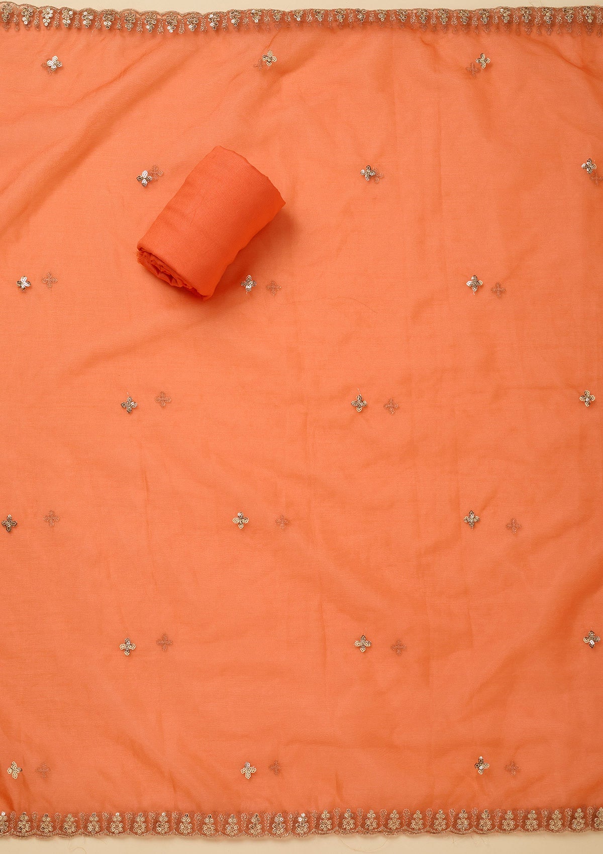Peach Zariwork (Gold) Organza Unstitched Salwar Suit