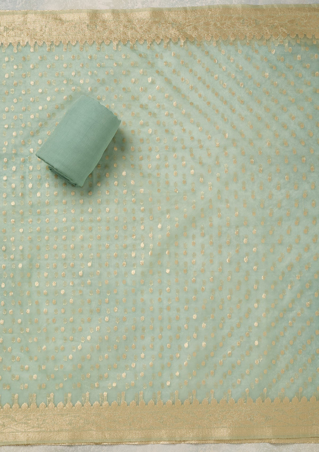 Sea Green Pearlwork Tissue Unstitched Salwar Suit