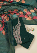 Bottle Green Zariwork (Gold) Dola Silk Unstitched Salwar Suit