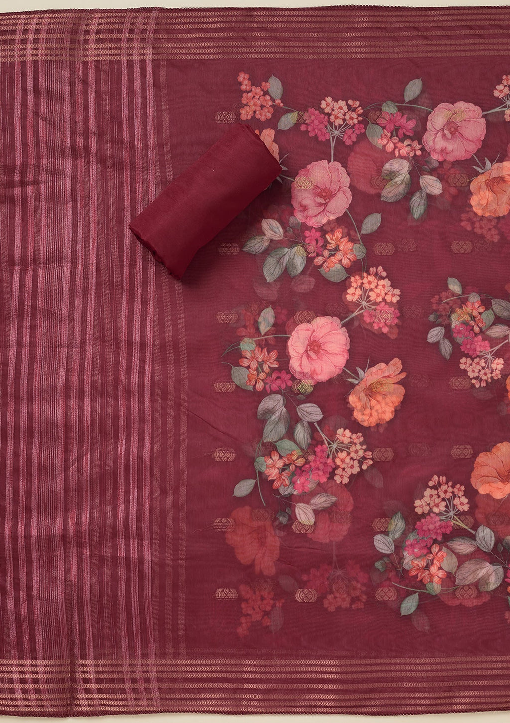 Maroon Zariwork (Gold) Dola Silk Unstitched Salwar Suit