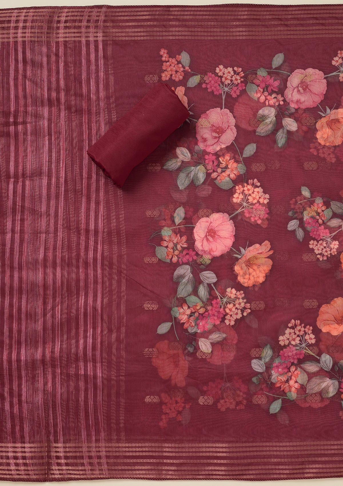 Maroon Zariwork (Gold) Dola Silk Unstitched Salwar Suit