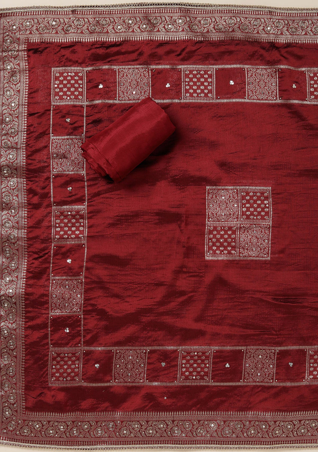 Maroon Zariwork (Gold) Brocade Unstitched Salwar Suit