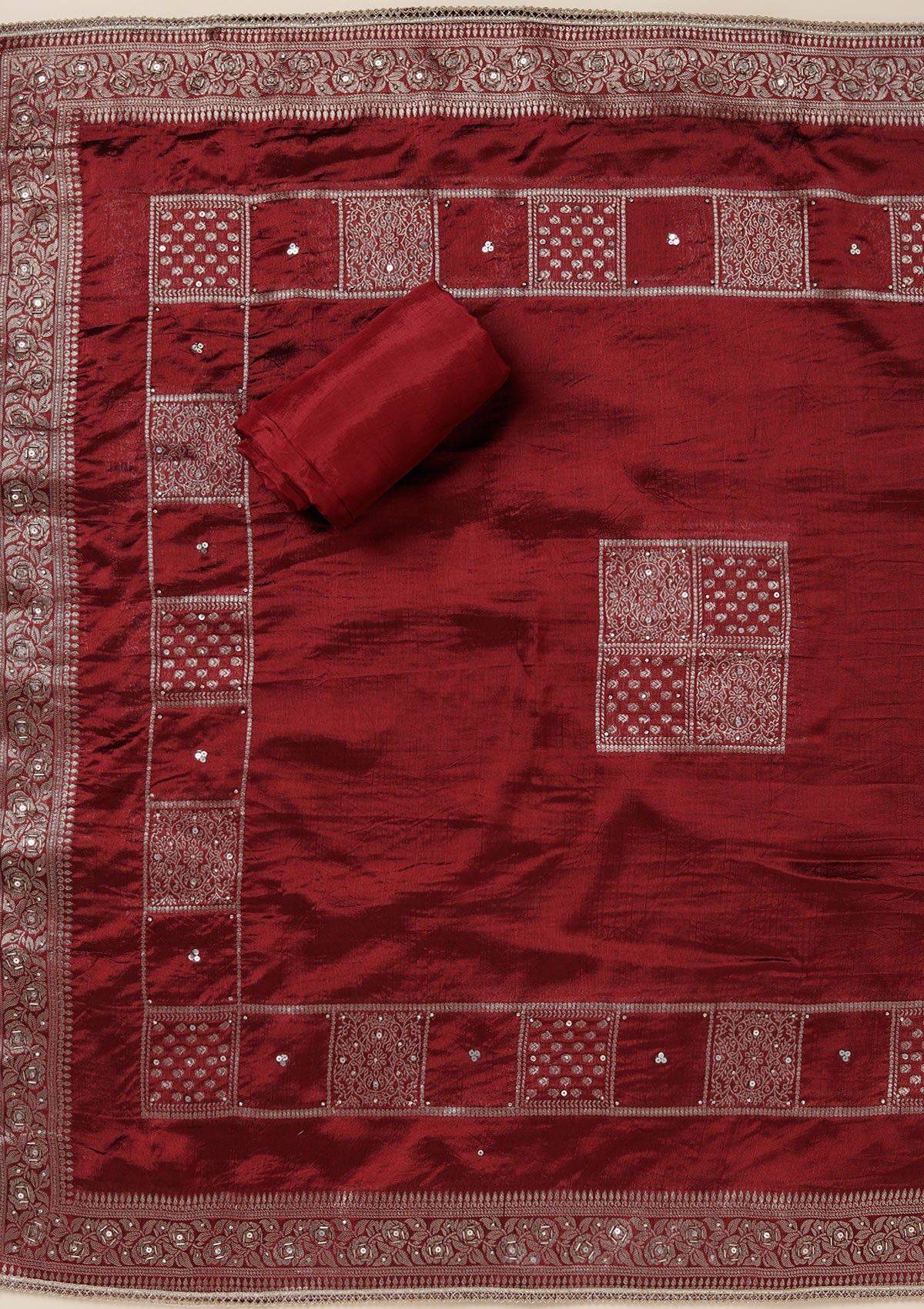 Maroon Zariwork (Gold) Brocade Unstitched Salwar Suit