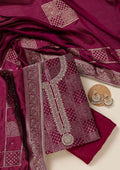 Wine Zariwork (Gold) Brocade Unstitched Salwar Suit