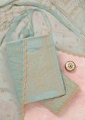 Sky Blue Threadwork Chinon Unstitched Salwar Suit