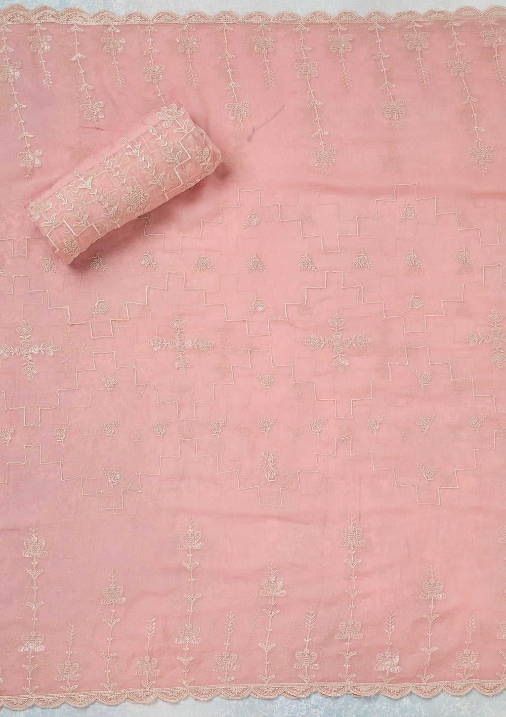 Pink Threadwork Chinon Unstitched Salwar Suit