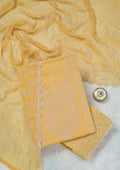 Yellow Threadwork Chinon Unstitched Salwar Suit