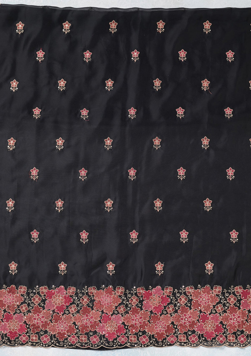 Black Zariwork Organza Unstitched Salwar Suit