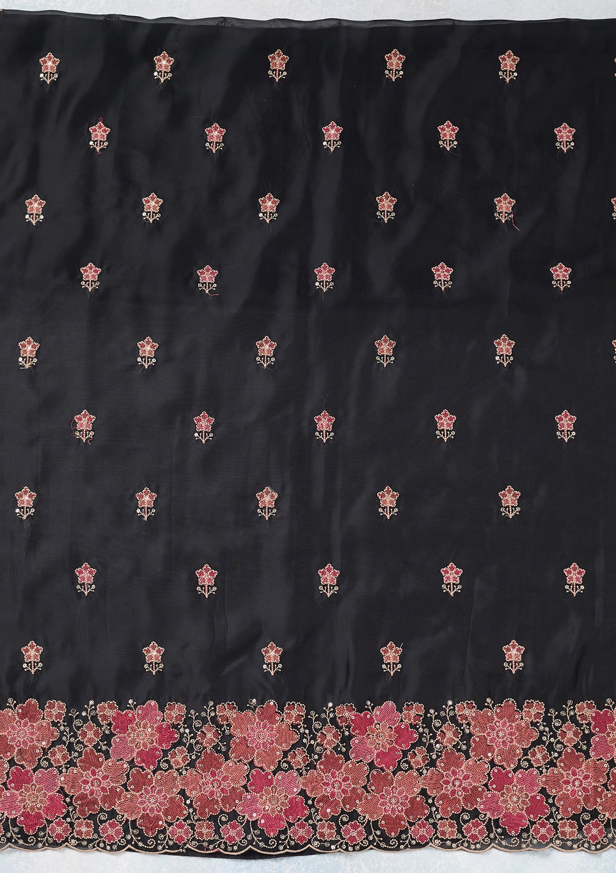 Black Zariwork Organza Unstitched Salwar Suit