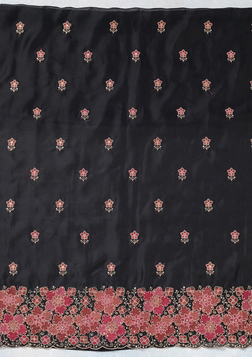 Black Zariwork Organza Unstitched Salwar Suit