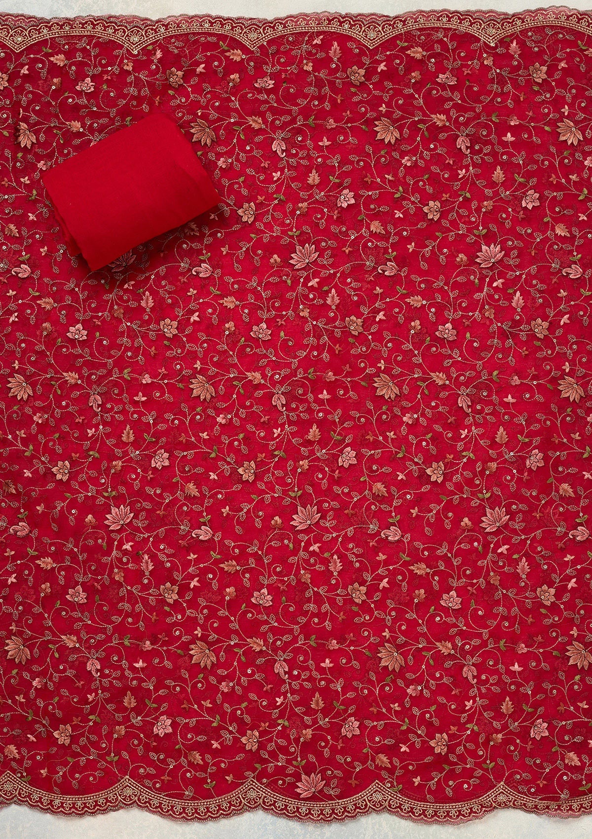 Rani Pink Threadwork Tissue Unstitched Salwar Suit