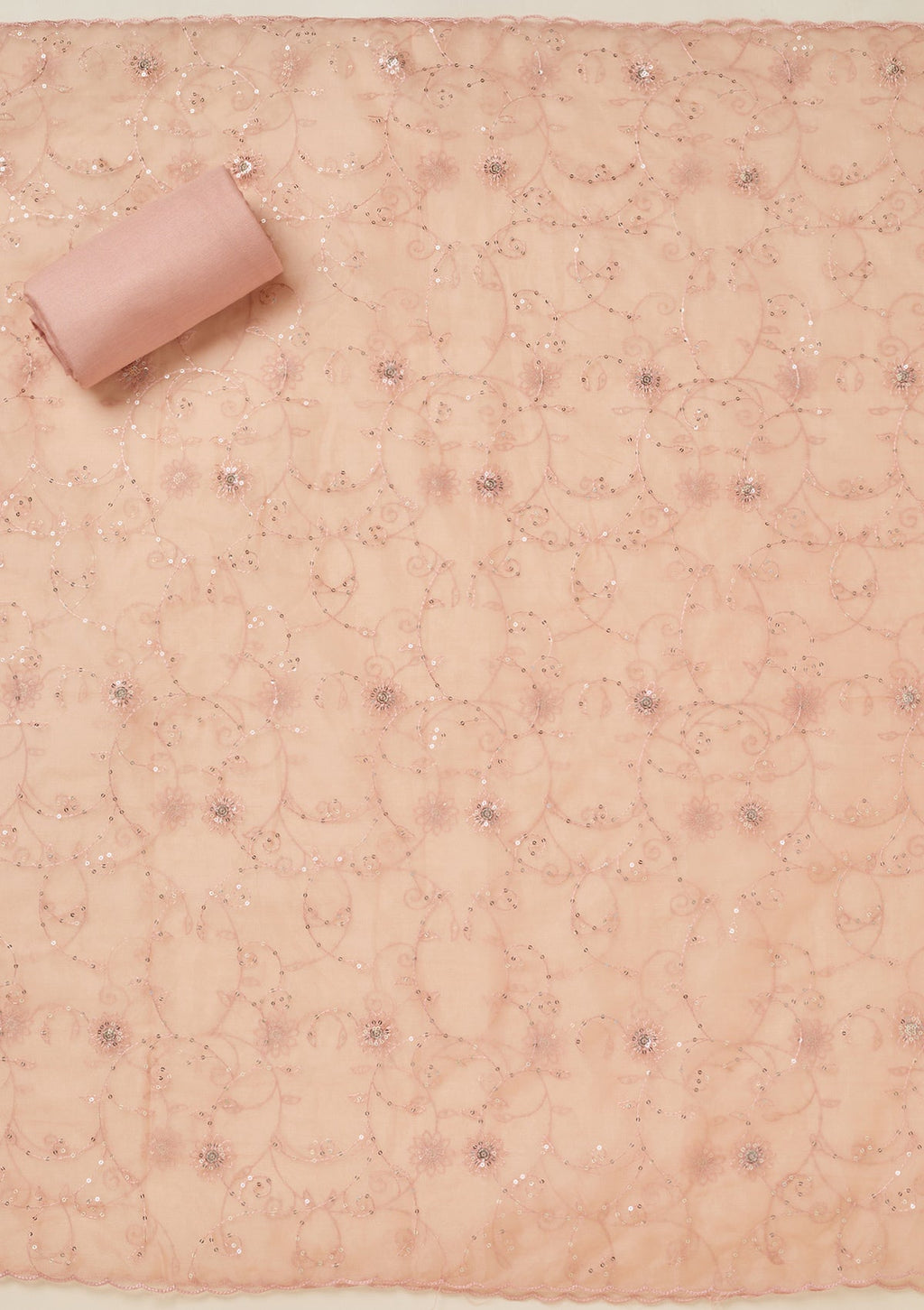 Peach Aariwork Tissue Unstitched Salwar Suit