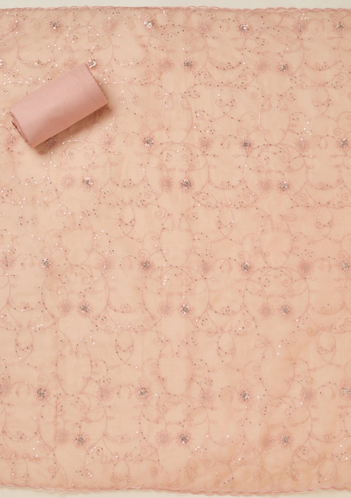 Peach Aariwork Tissue Unstitched Salwar Suit