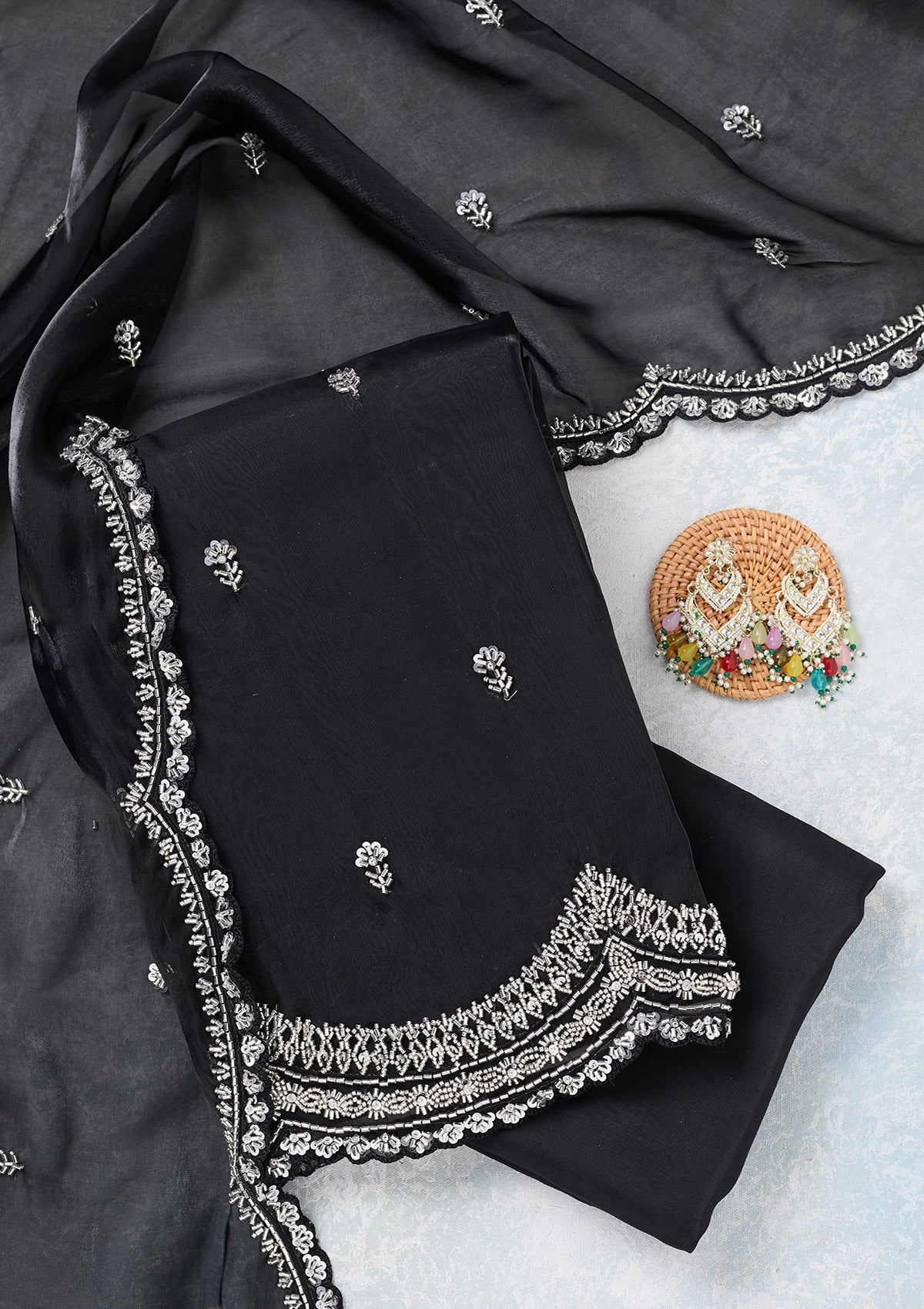 Black Cutdana Tissue Unstitched Salwar Suit
