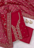 Rani Pink Threadwork Georgette Unstitched Salwar Suit