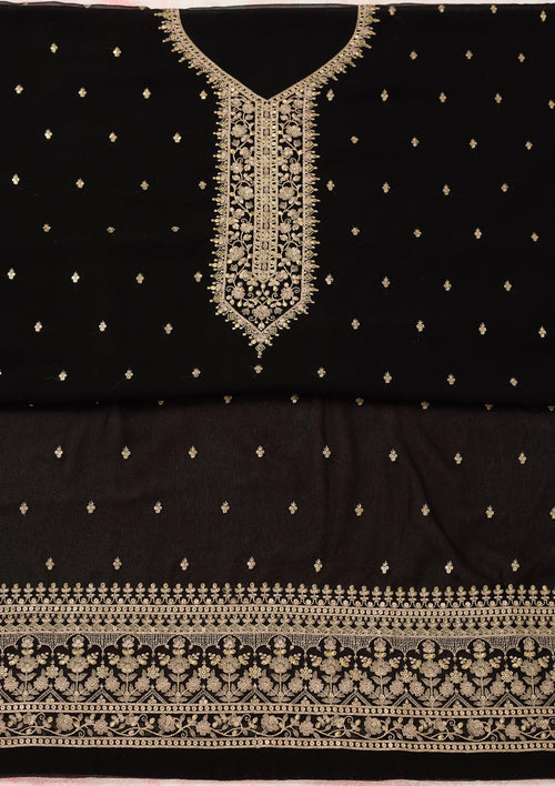 Black Threadwork Georgette Unstitched Salwar Suit