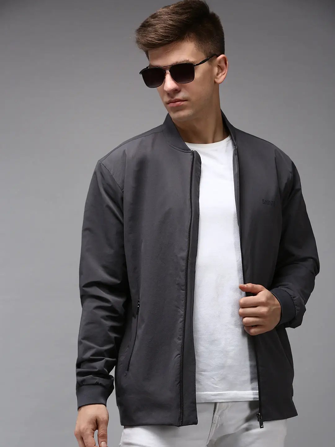 Men's Grey Water Resistant Bomber Jacket